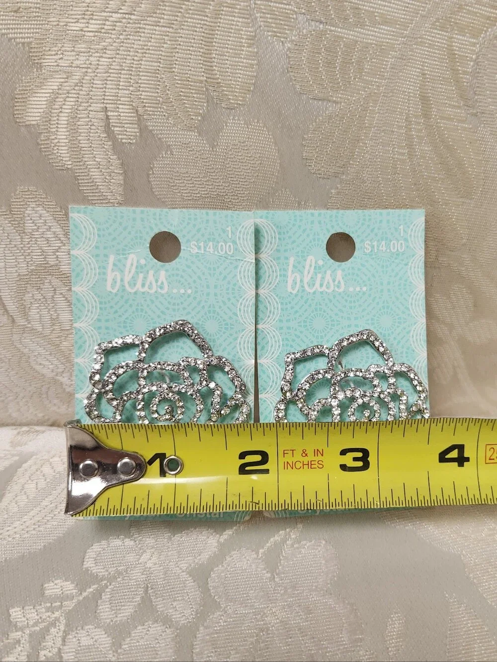 2 Rhinestone Crystal Rose Flower Buttons Brooch Sewing Crafts NWT Bliss...